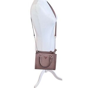 Guess Satchel Crossbody Bag Top Handle‎ Monogram  Small Taupe 7.25x8.25x4.25"